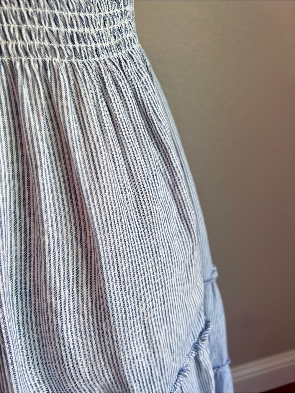 Quince 100% Linen Blue Pinstripe Smocked Midi Dress SMALL - Picture 8 of 15